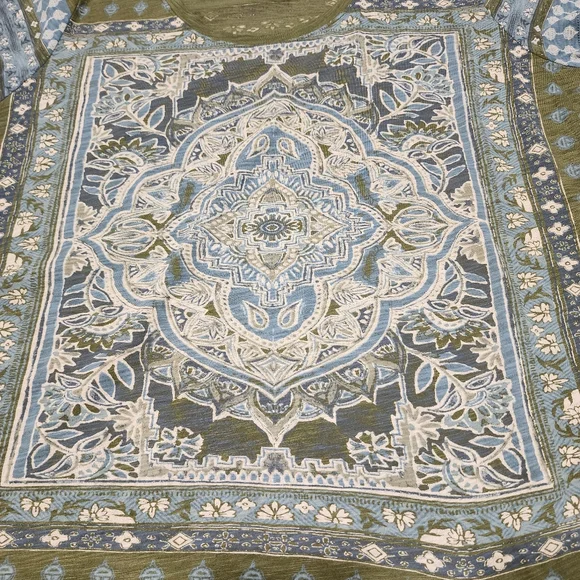 2XL Green white BANDANA print top LUCKY brand Western Print cotton Blend T Shirt - Picture 9 of 9